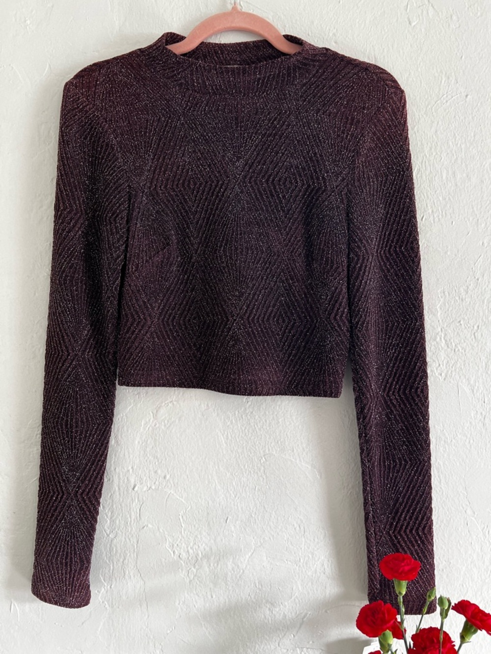 Speechless Metallic Plum Ribbed Crop Sweater